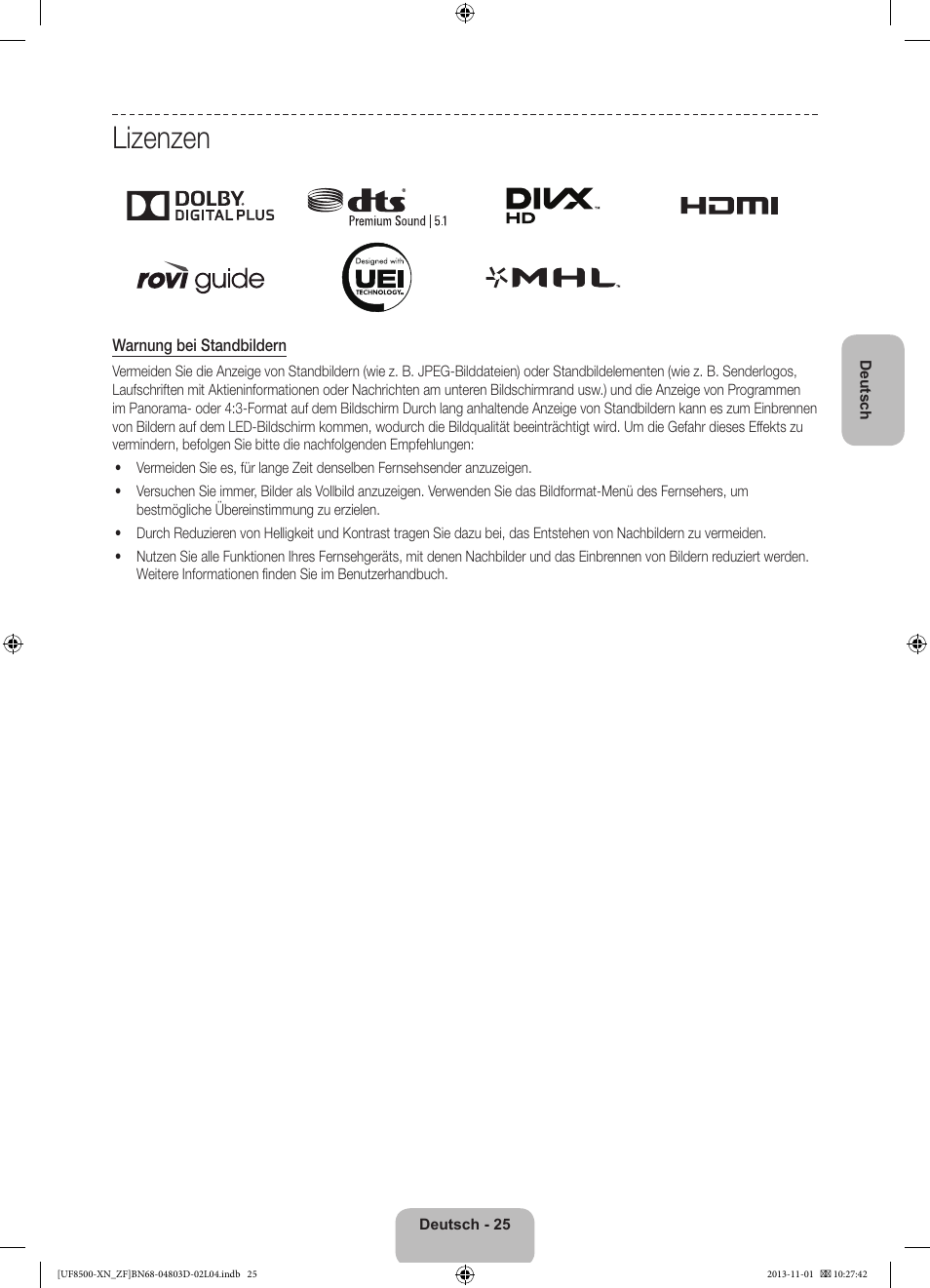 Lizenzen | Samsung UE55F8500SL User Manual | Page 73 / 97