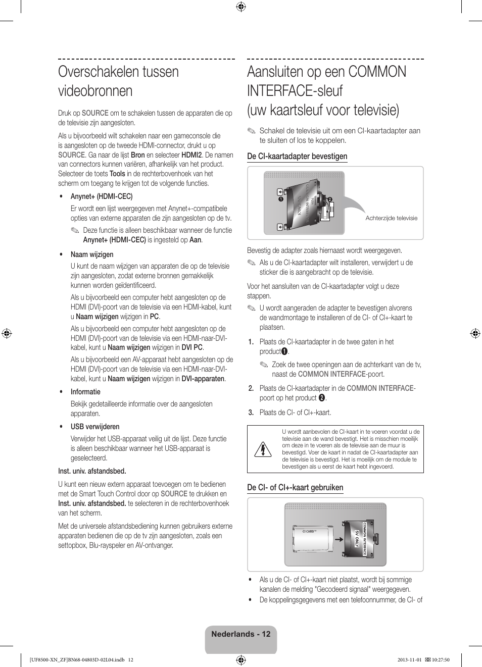 Overschakelen tussen videobronnen | Samsung UE55F8500SL User Manual | Page 84 / 97