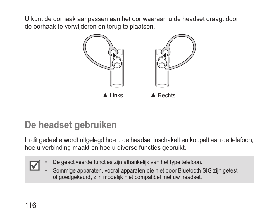 De headset gebruiken | Samsung BHM3200 User Manual | Page 118 / 135