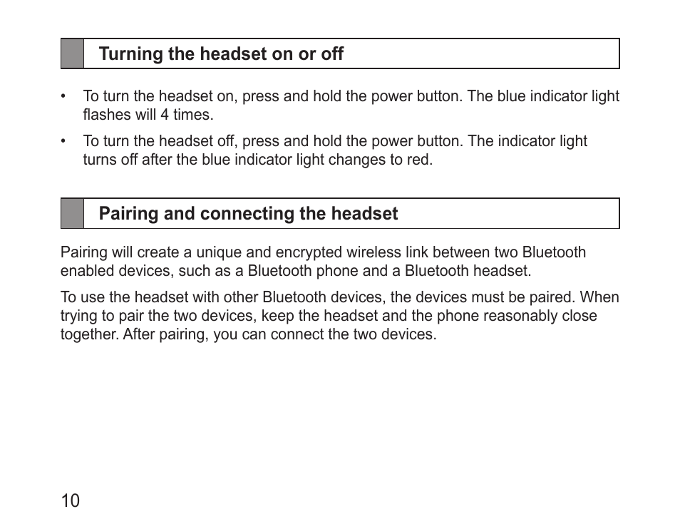 Turning the headset on or off, Pairing and connecting the headset | Samsung BHM3200 User Manual | Page 12 / 135