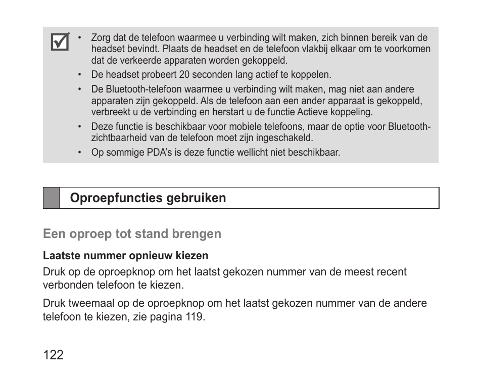 Oproepfuncties gebruiken | Samsung BHM3200 User Manual | Page 124 / 135