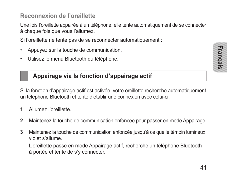 Appairage via la fonction d’appairage actif | Samsung BHM3200 User Manual | Page 43 / 135