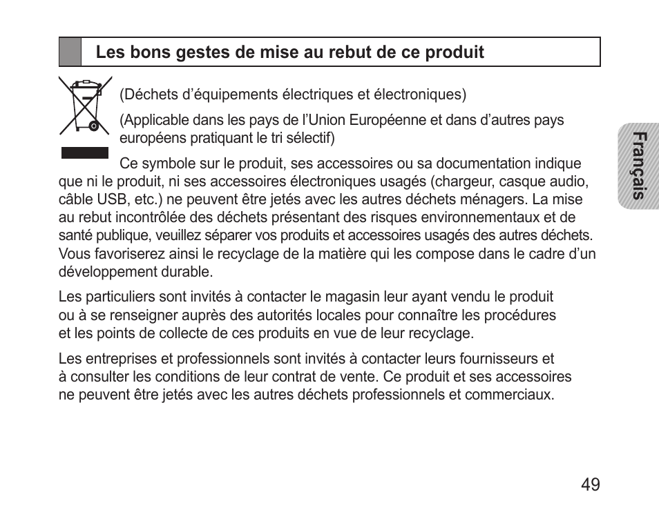 Les bons gestes de mise au rebut de ce produit | Samsung BHM3200 User Manual | Page 51 / 135