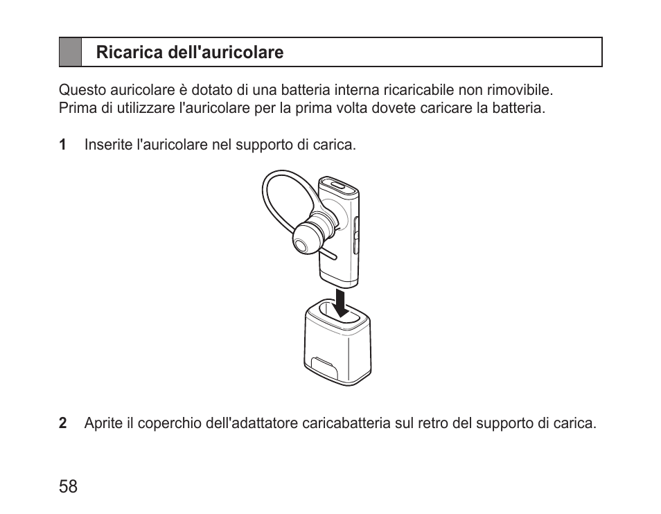 Ricarica dell'auricolare | Samsung BHM3200 User Manual | Page 60 / 135