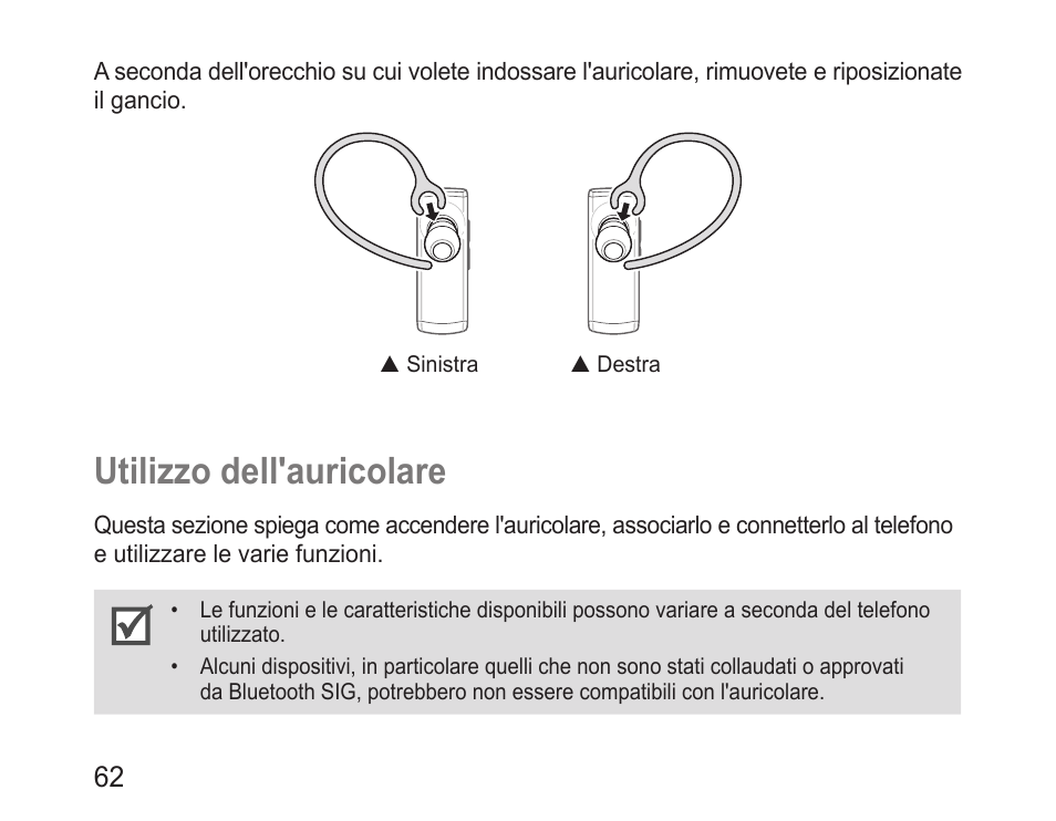 Utilizzo dell'auricolare | Samsung BHM3200 User Manual | Page 64 / 135