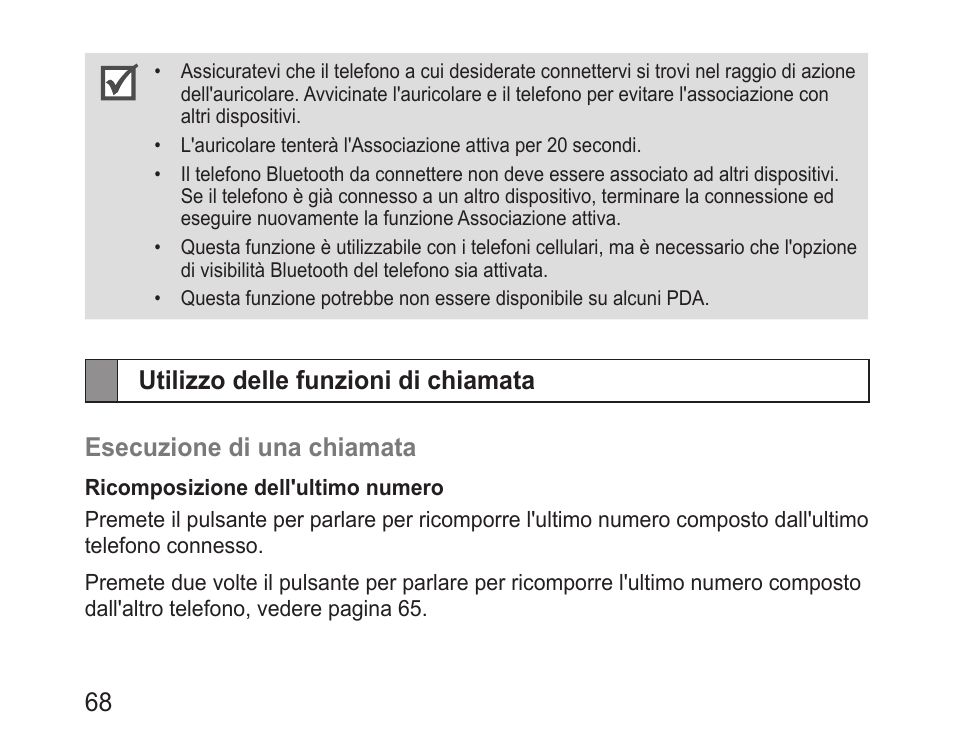 Utilizzo delle funzioni di chiamata | Samsung BHM3200 User Manual | Page 70 / 135