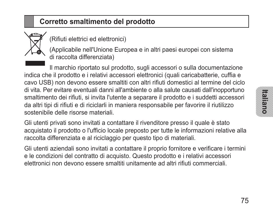 Corretto smaltimento del prodotto | Samsung BHM3200 User Manual | Page 77 / 135