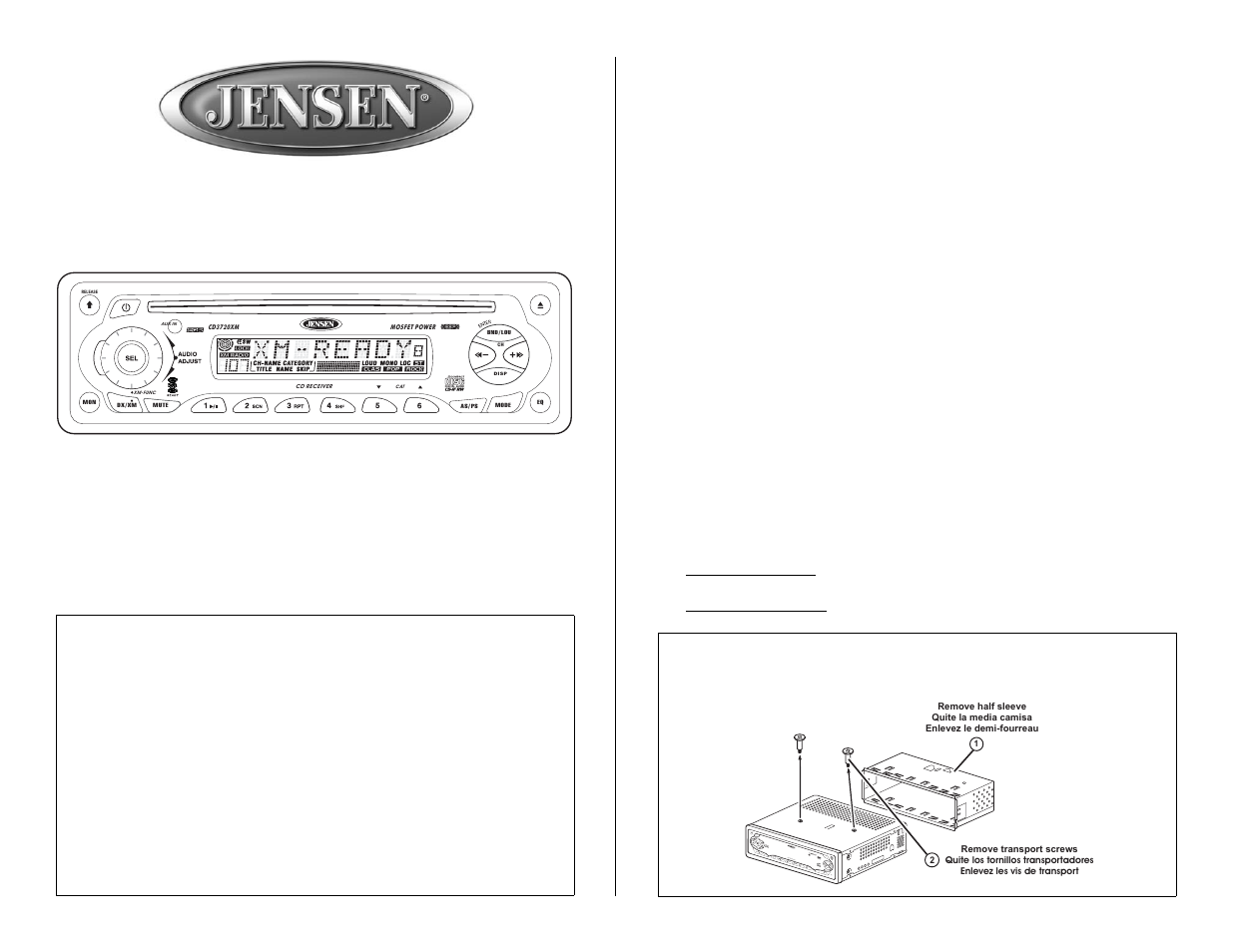 Audiovox Jensen CD3720XM User Manual | 20 pages