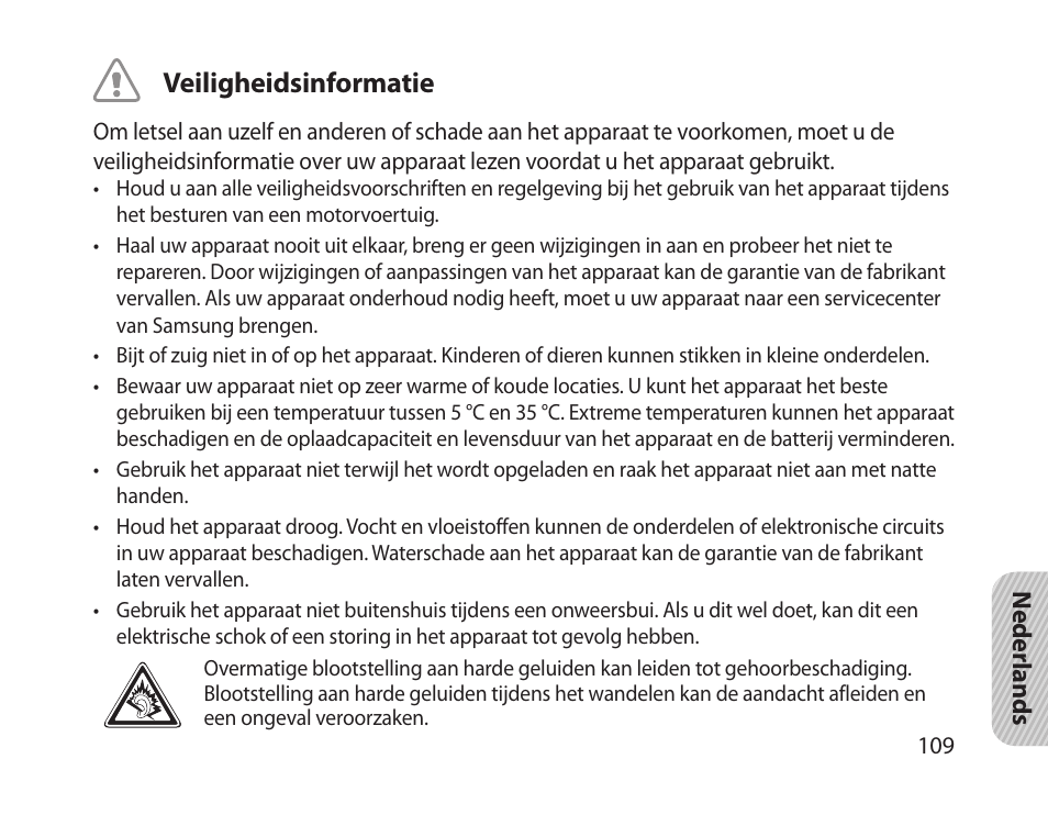 Veiligheidsinformatie | Samsung HM1800 User Manual | Page 112 / 135