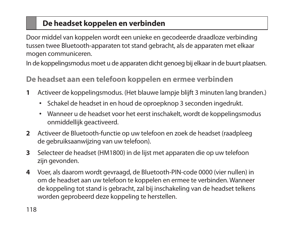 De headset koppelen en verbinden | Samsung HM1800 User Manual | Page 121 / 135