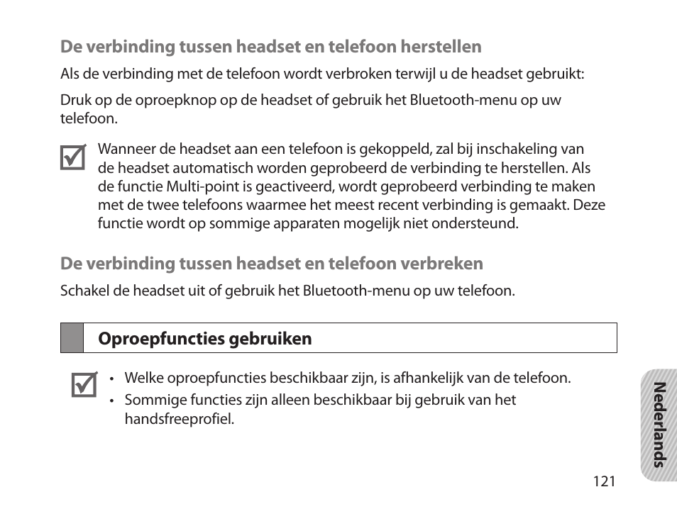 Oproepfuncties gebruiken | Samsung HM1800 User Manual | Page 124 / 135