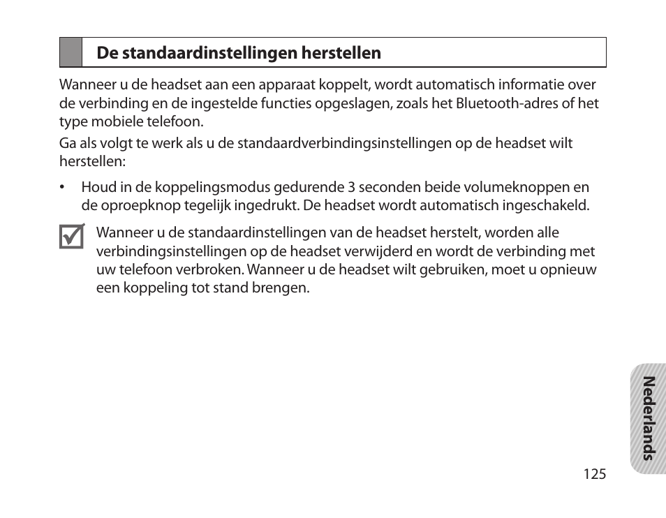 De standaardinstellingen herstellen | Samsung HM1800 User Manual | Page 128 / 135