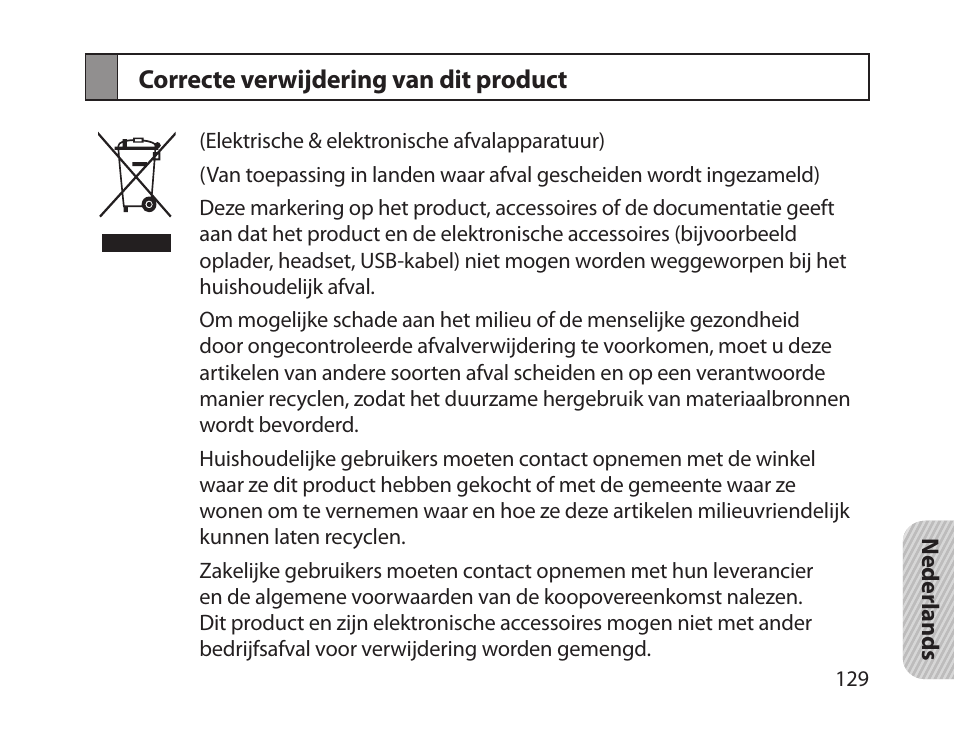 Correcte verwijdering van dit product | Samsung HM1800 User Manual | Page 132 / 135