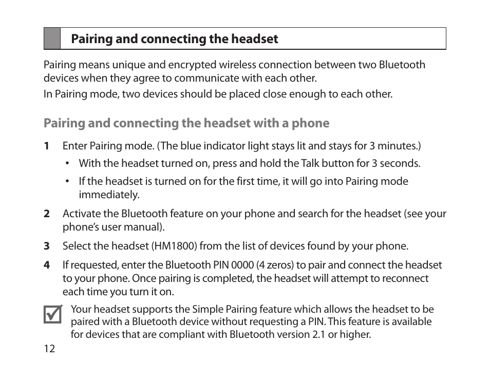 Pairing and connecting the headset | Samsung HM1800 User Manual | Page 15 / 135