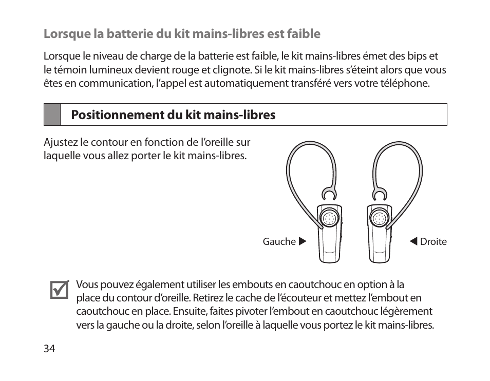 Positionnement du kit mains-libres | Samsung HM1800 User Manual | Page 37 / 135