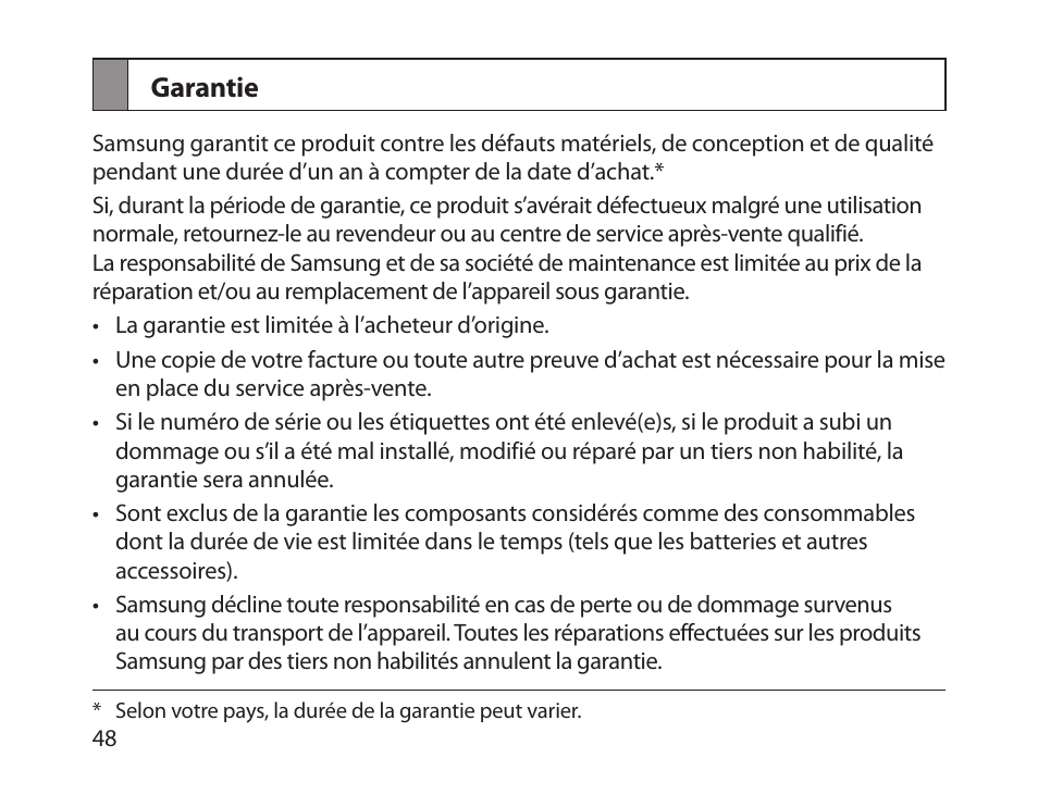 Garantie | Samsung HM1800 User Manual | Page 51 / 135