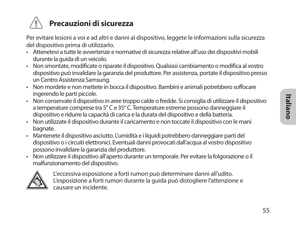 Precauzioni di sicurezza | Samsung HM1800 User Manual | Page 58 / 135