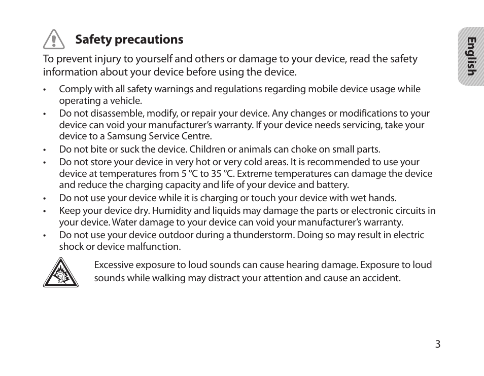 Safety precautions | Samsung HM1800 User Manual | Page 6 / 135
