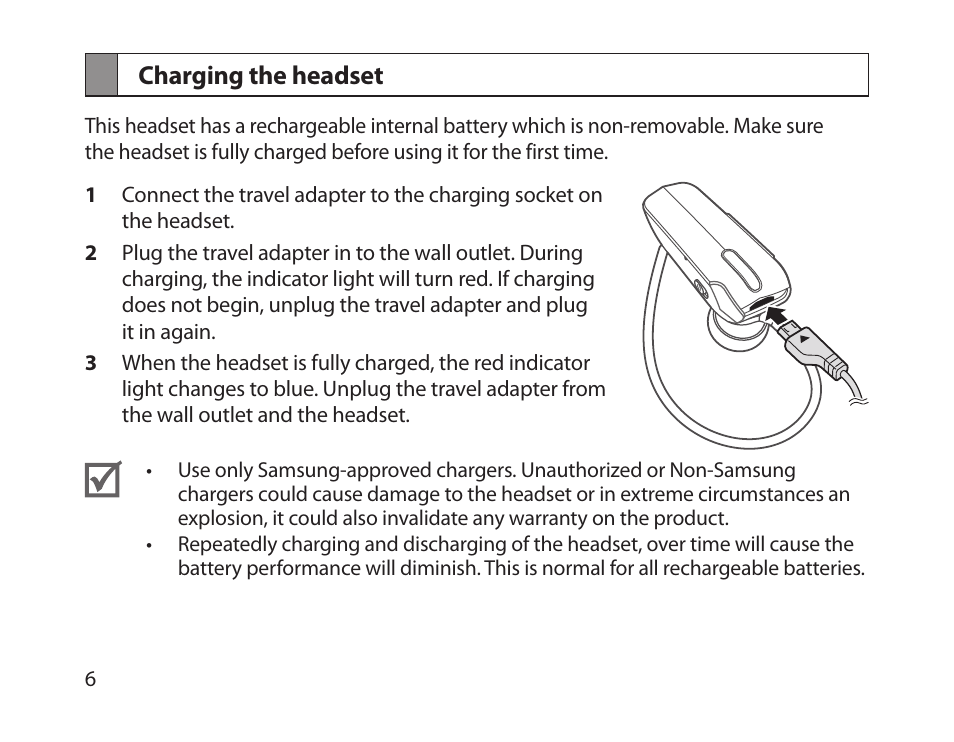 Charging the headset | Samsung HM1800 User Manual | Page 9 / 135