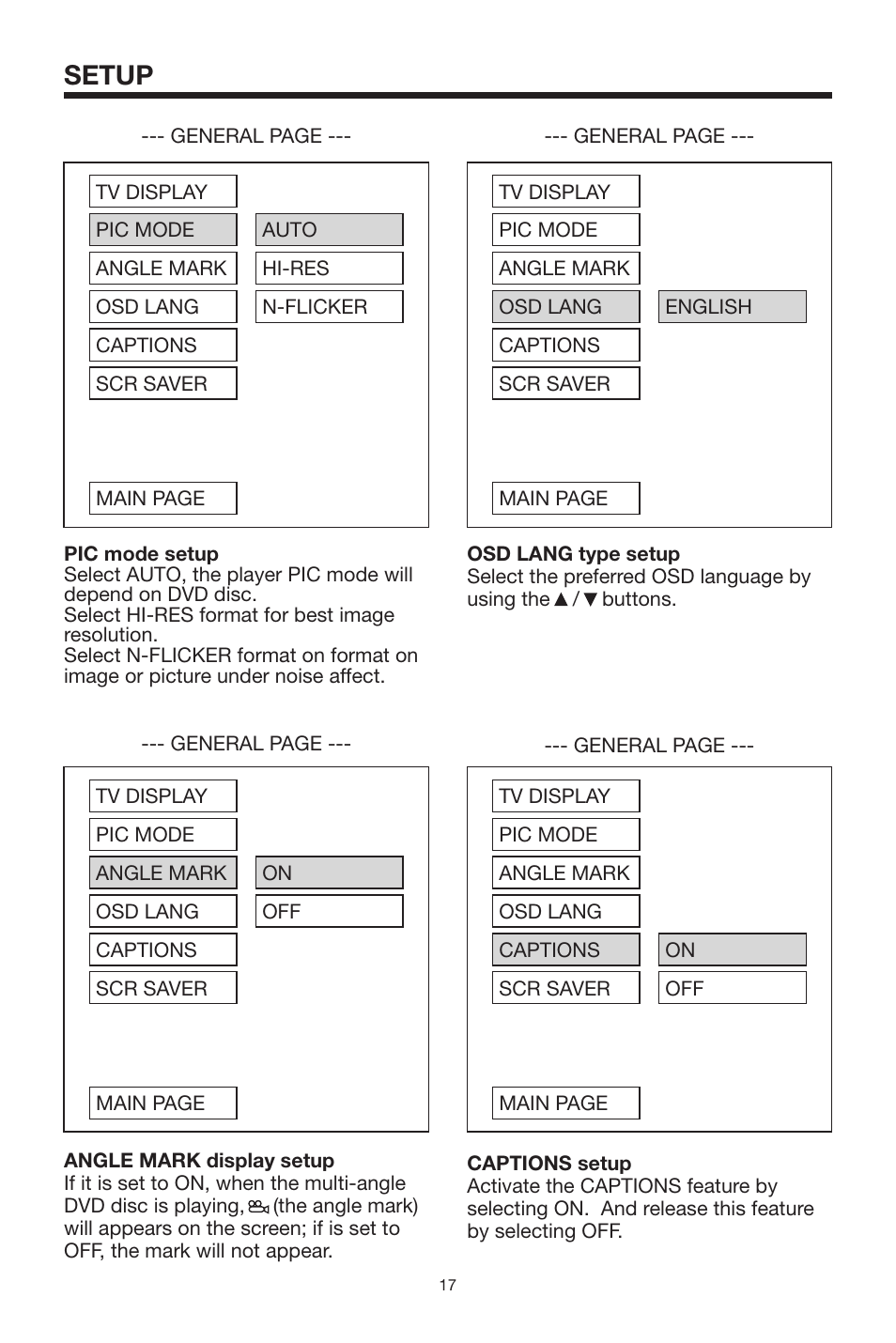 Setup | Audiovox MMDV2 User Manual | Page 17 / 22