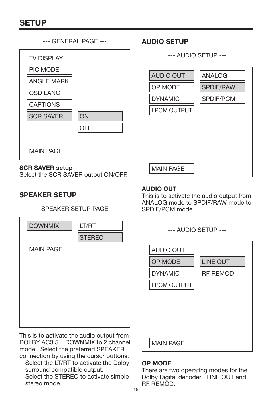 Setup | Audiovox MMDV2 User Manual | Page 18 / 22