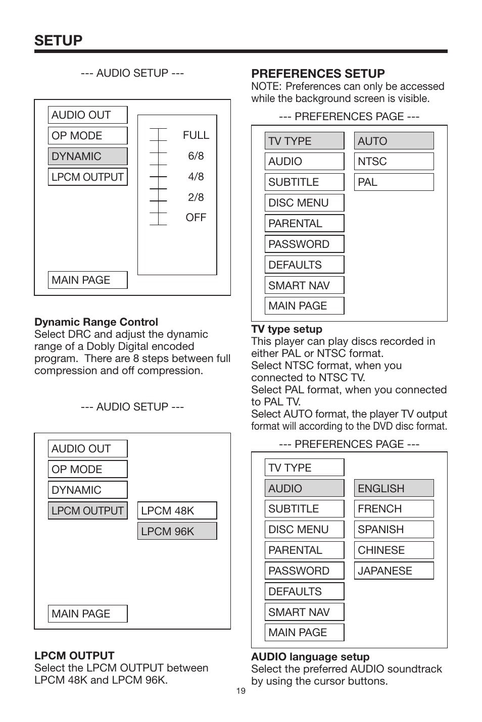 Setup | Audiovox MMDV2 User Manual | Page 19 / 22