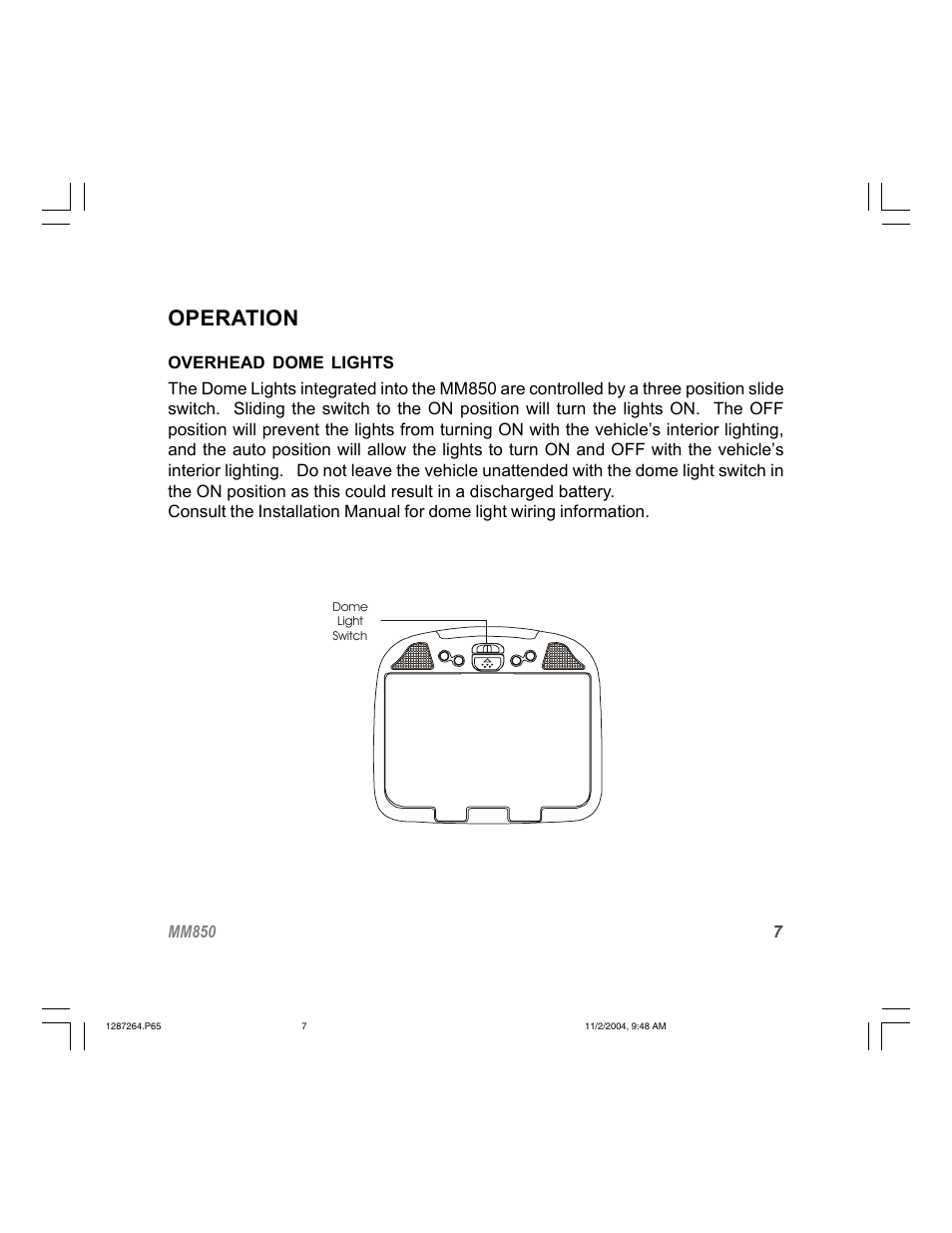 Operation, 7mm850 | Audiovox MM850 User Manual | Page 7 / 16