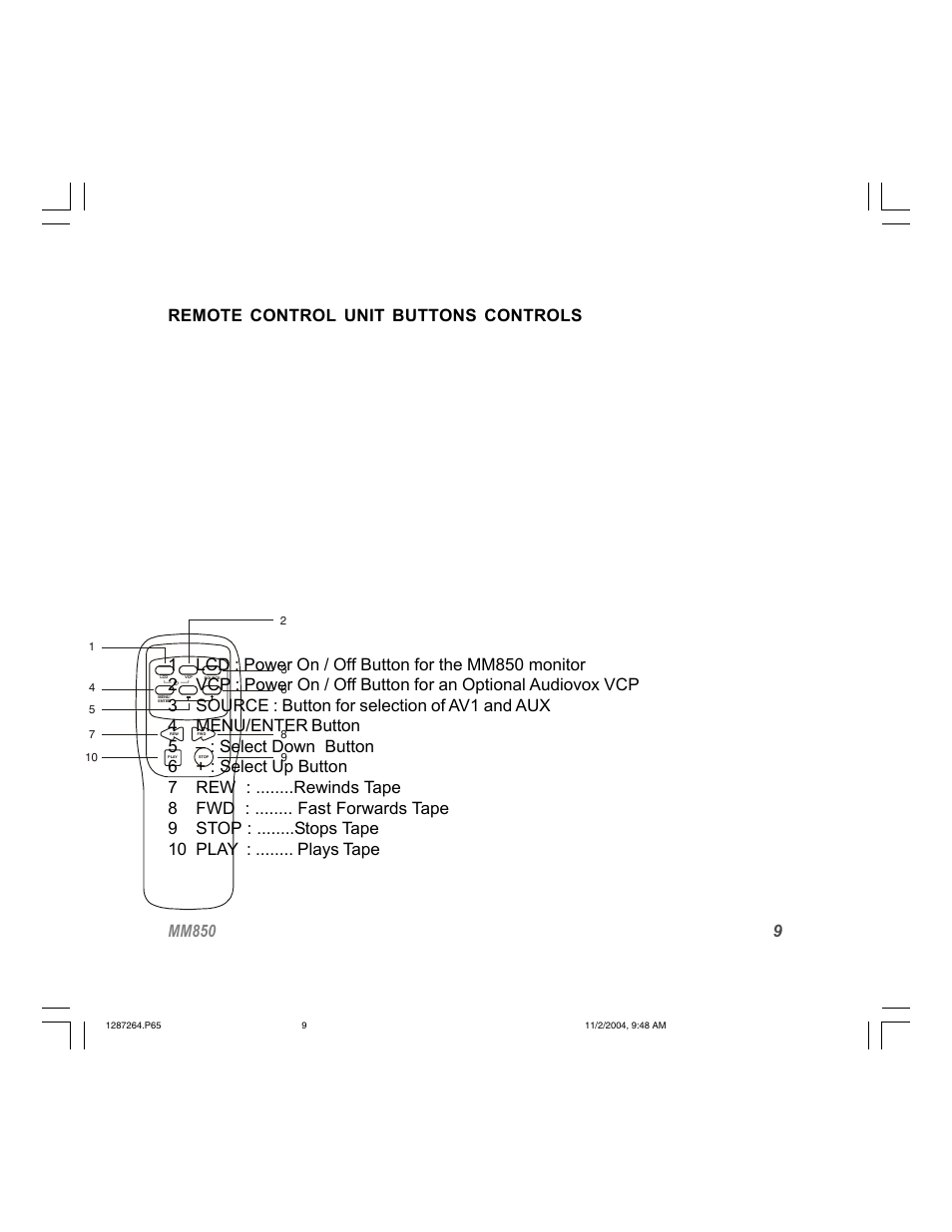 9mm850 | Audiovox MM850 User Manual | Page 9 / 16