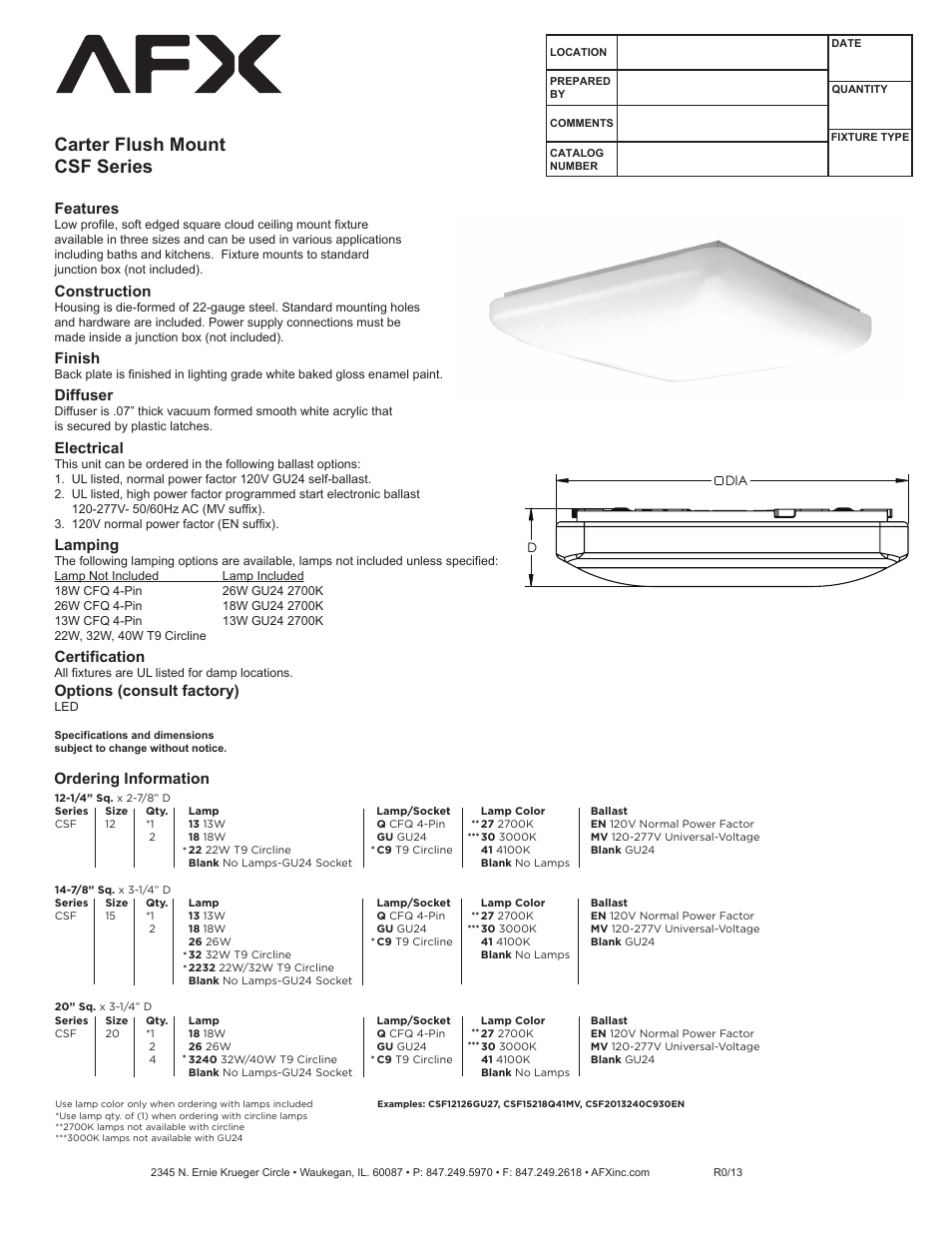 AFX CSF15132C941EN User Manual | 1 page