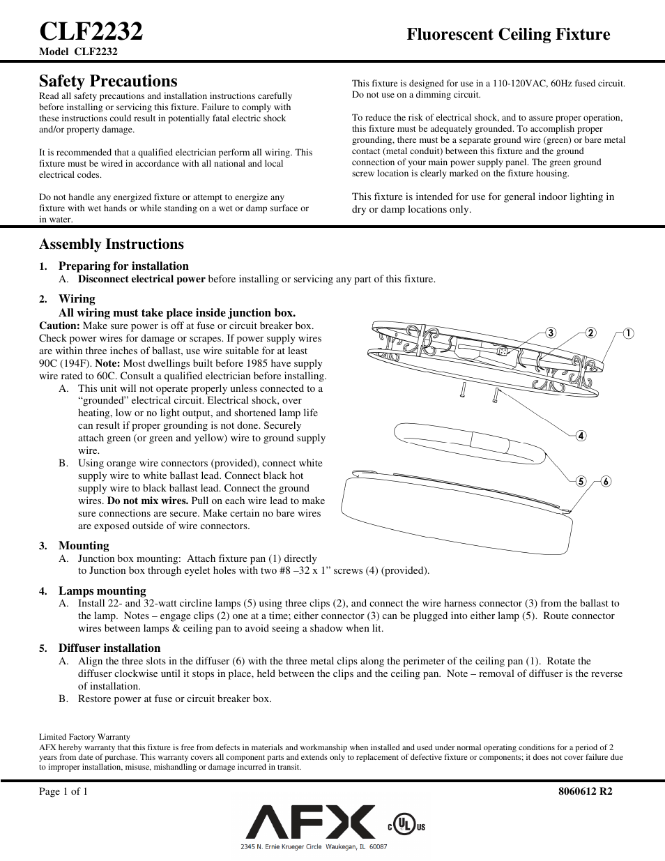 AFX CLF2232BKT User Manual | 1 page