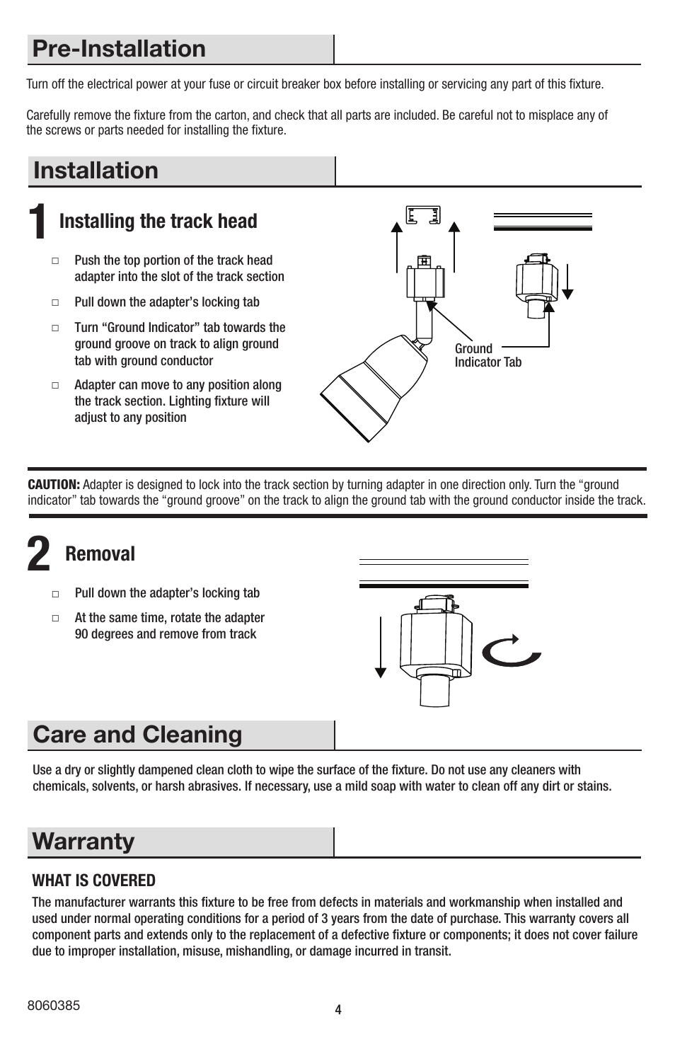 Care and cleaning, Warranty, Installation | Pre-installation | AFX TH7030030LBK User Manual | Page 4 / 8