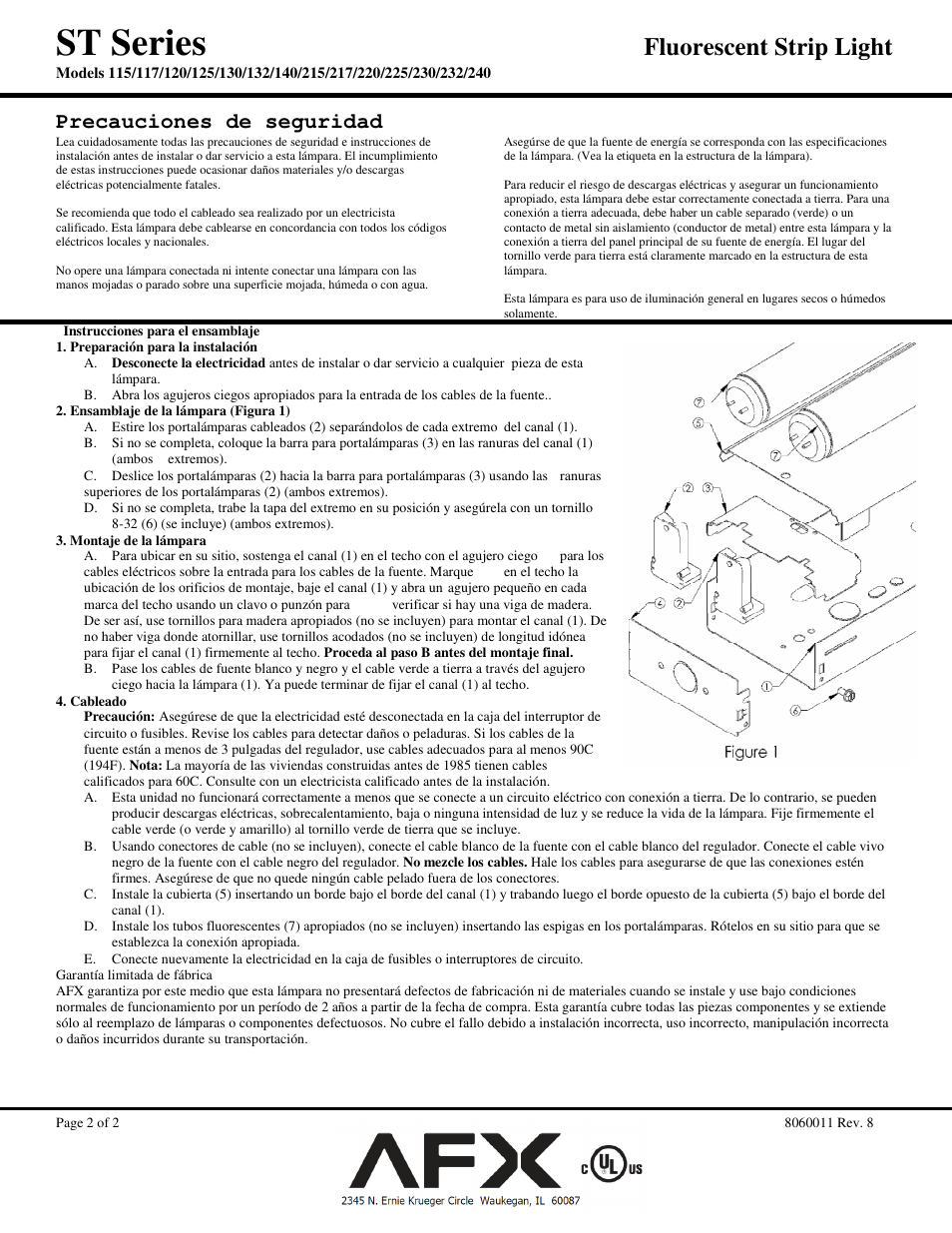 St series, Fluorescent strip light | AFX ST232MV User Manual | Page 2 / 2