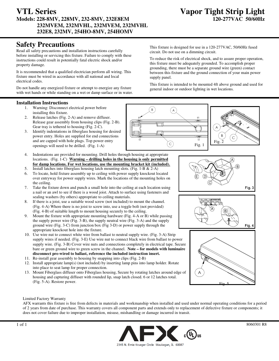 AFX VTL254HOMV User Manual | 1 page