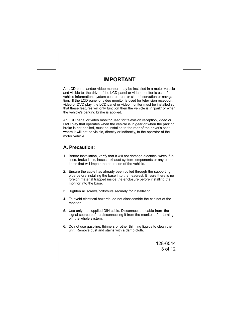 Important | Audiovox MM56A User Manual | Page 3 / 12