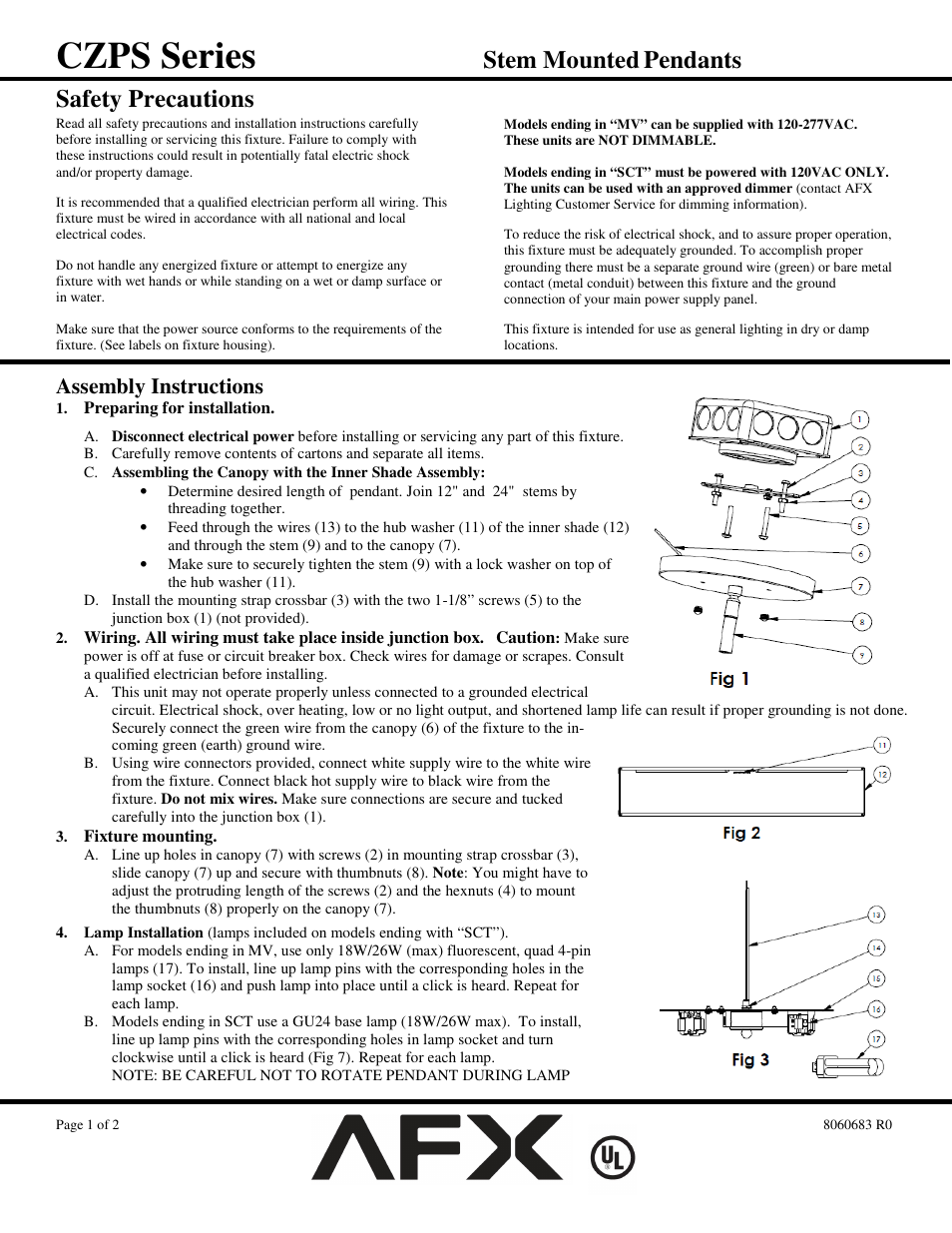 AFX CZPS418QKBMV-BZWH User Manual | 2 pages
