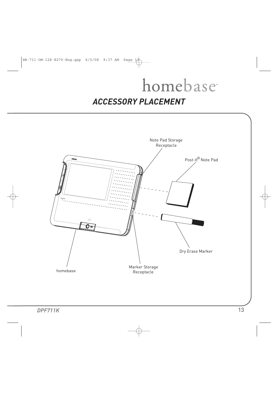 Accessory placement, Dpf711k | Audiovox HOME BASE DPF711K User Manual | Page 13 / 44
