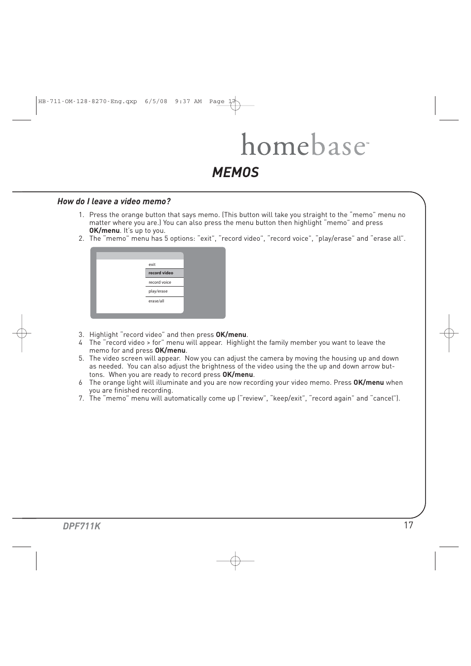 Dpf711k | Audiovox HOME BASE DPF711K User Manual | Page 17 / 44