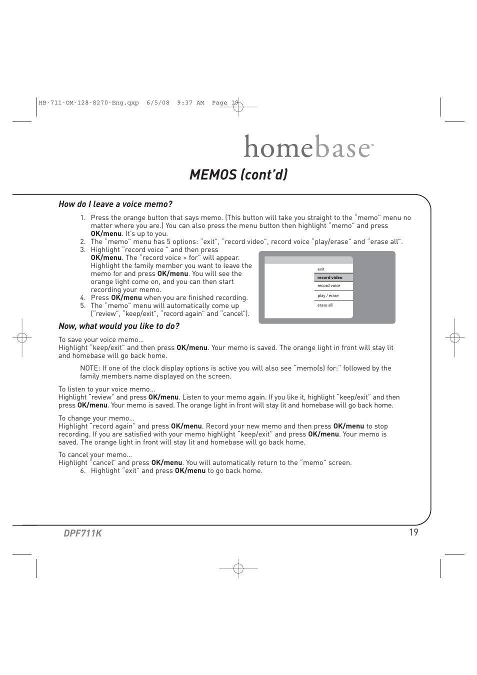 Dpf711k | Audiovox HOME BASE DPF711K User Manual | Page 19 / 44