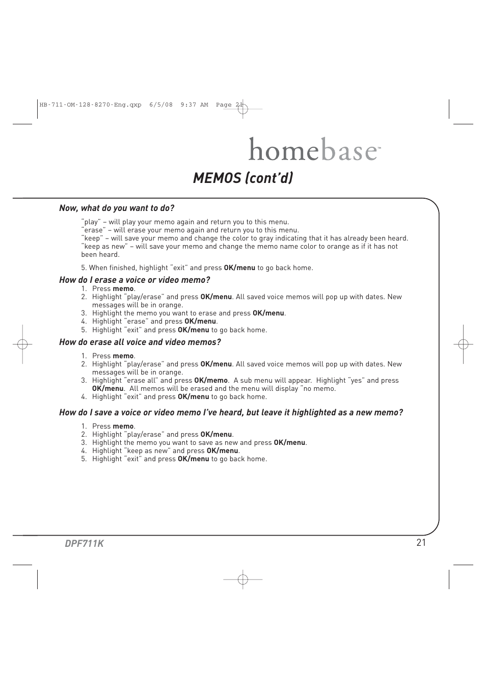 Audiovox HOME BASE DPF711K User Manual | Page 21 / 44