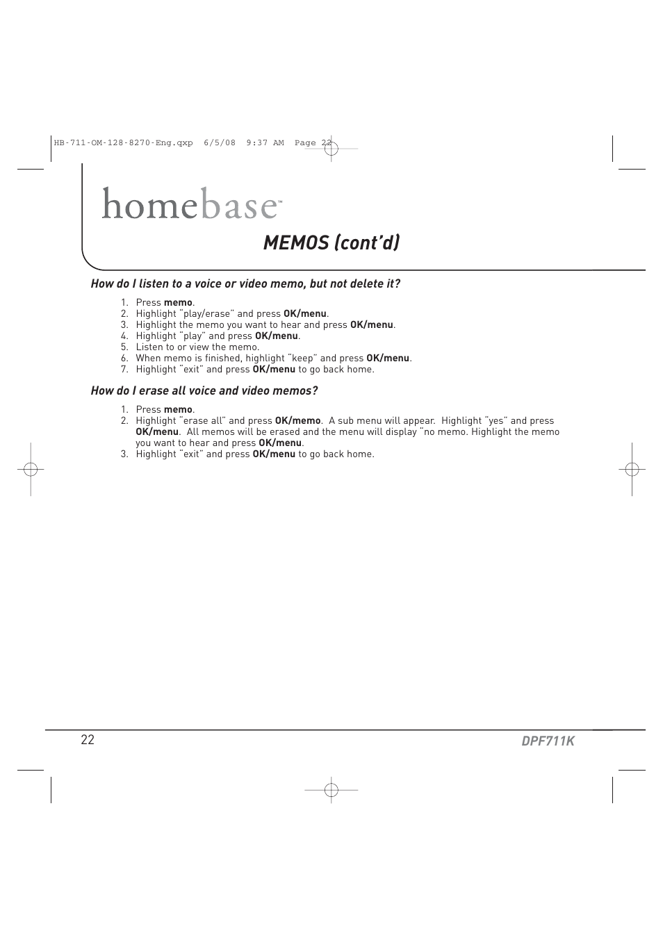 Audiovox HOME BASE DPF711K User Manual | Page 22 / 44