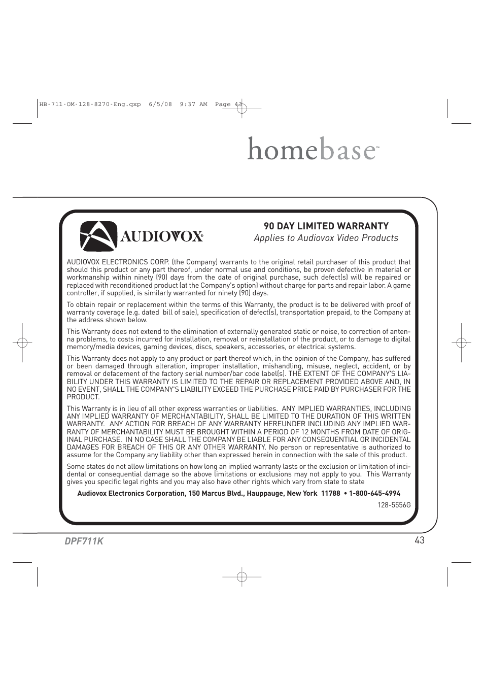 Audiovox HOME BASE DPF711K User Manual | Page 43 / 44