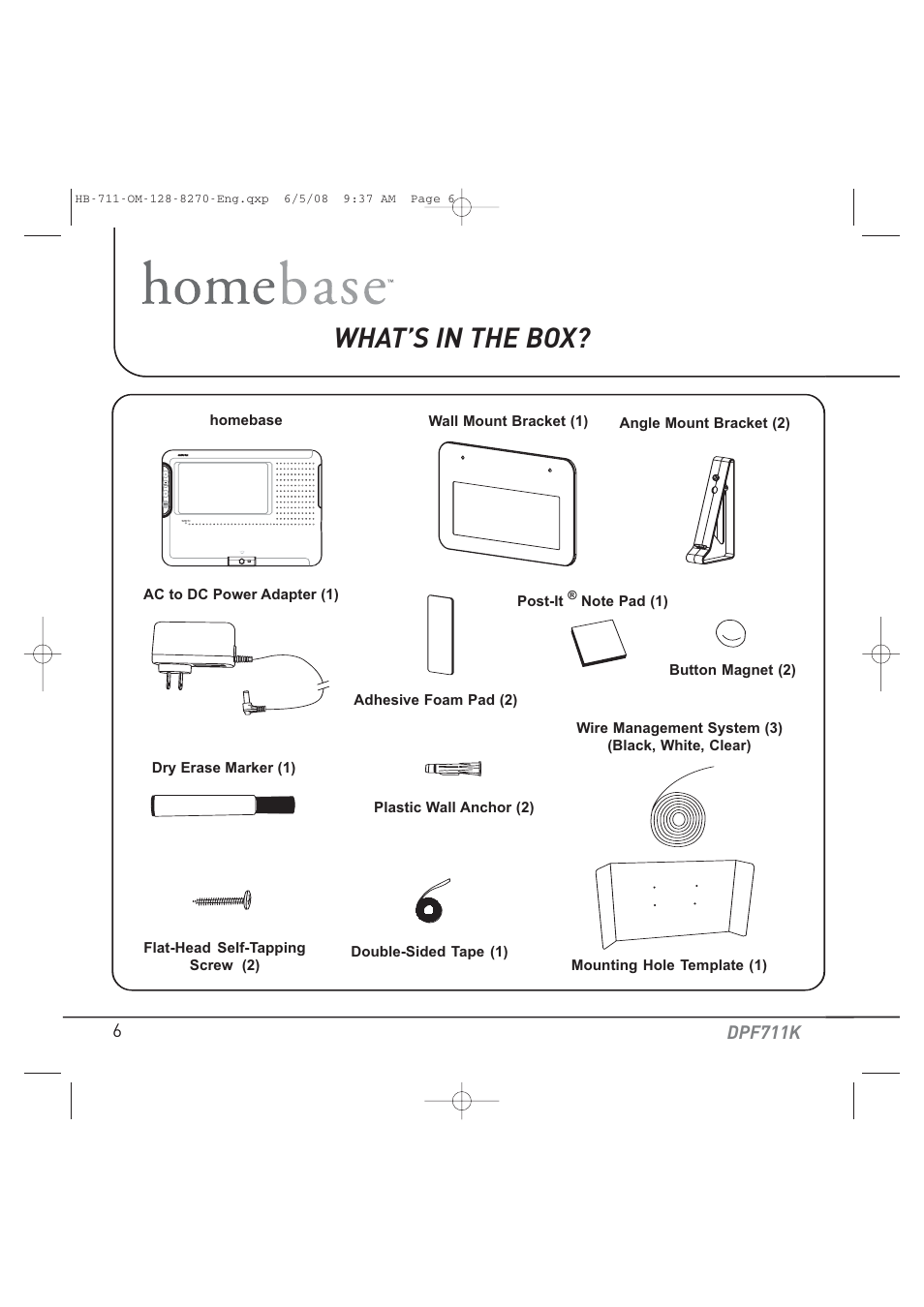 What’s in the box | Audiovox HOME BASE DPF711K User Manual | Page 6 / 44