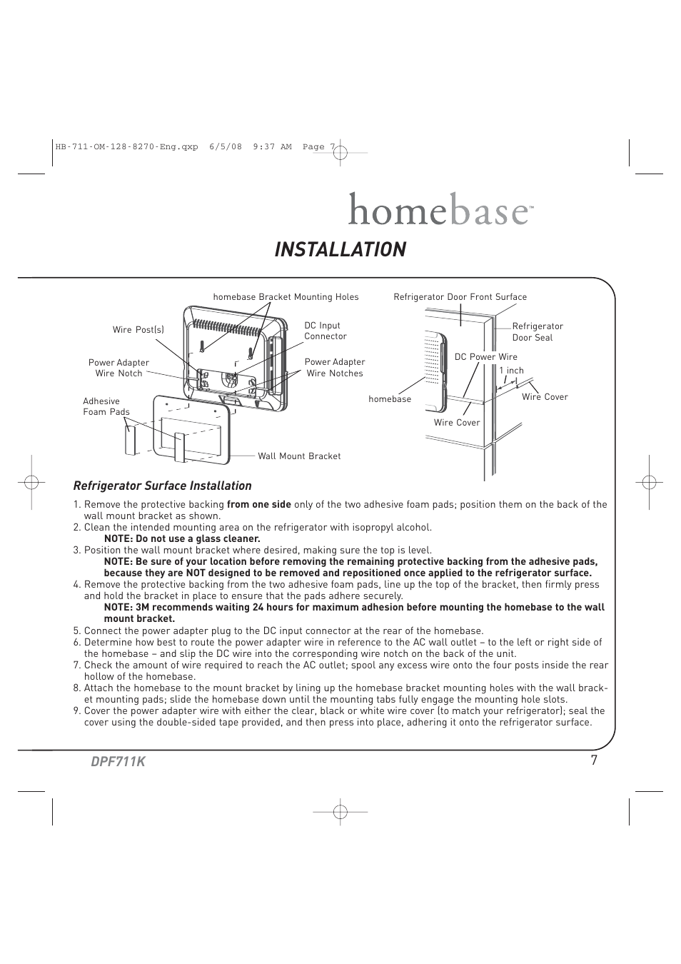 Installation, Dpf711k | Audiovox HOME BASE DPF711K User Manual | Page 7 / 44
