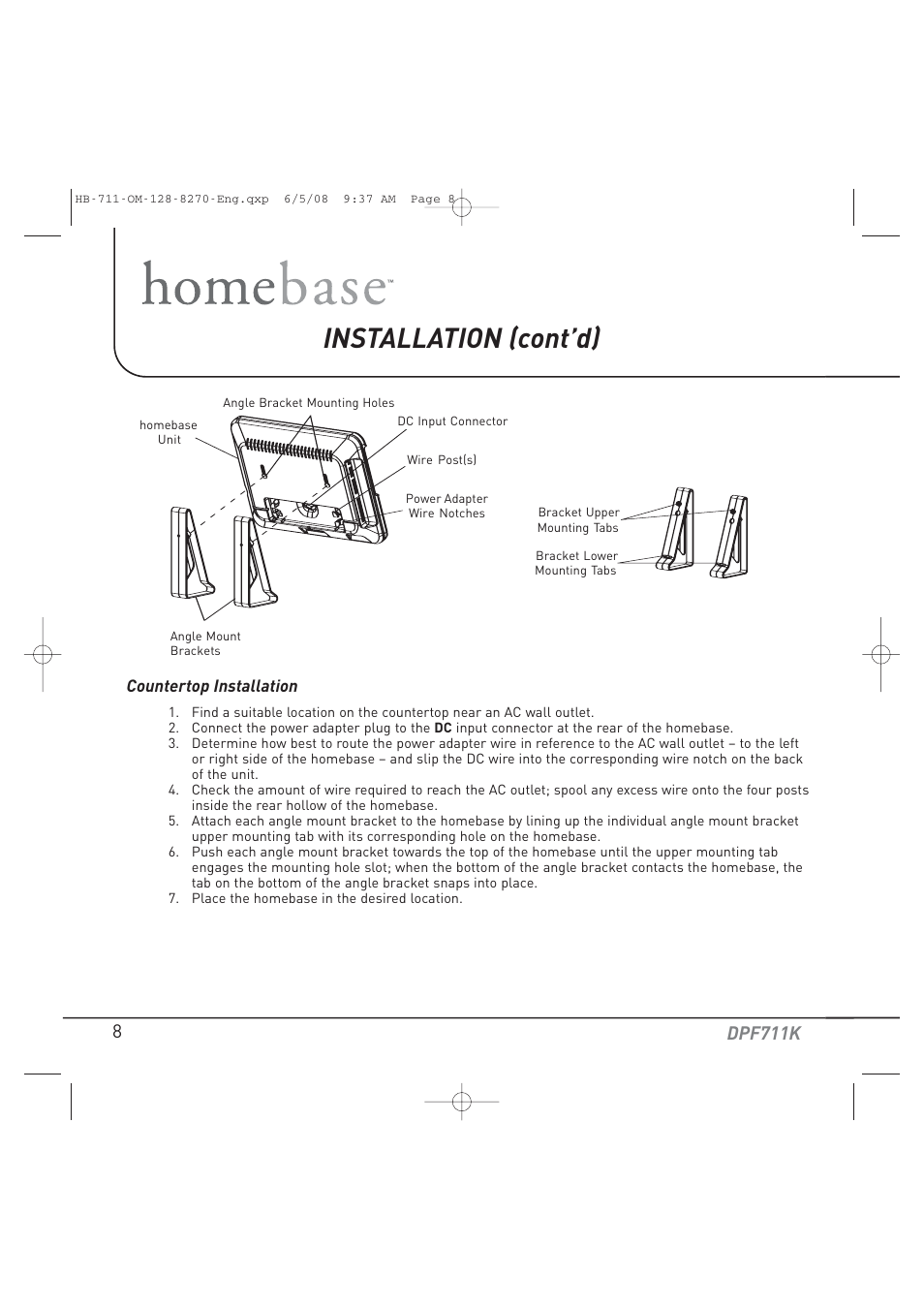 Installation (cont’d), Dpf711k | Audiovox HOME BASE DPF711K User Manual | Page 8 / 44