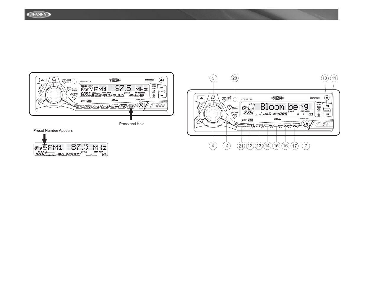 Mpa6611x, Radio operation, Stereo | Accessing xm, Radio mode, Displaying the identification (id) code, Selecting a station, Preset stations | Audiovox Jensen MPA6611X User Manual | Page 10 / 20
