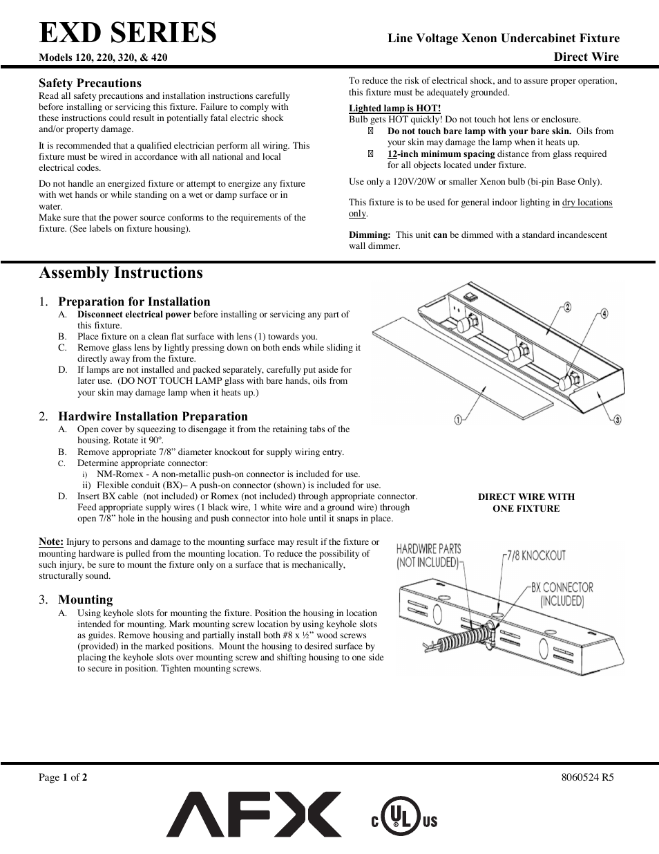 AFX EXD220WH User Manual | 2 pages