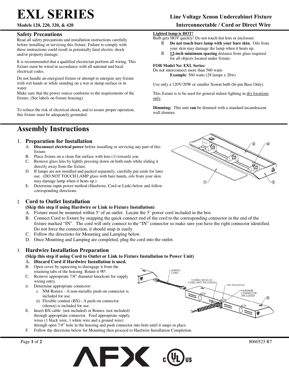 AFX EXL120WH User Manual | 2 pages
