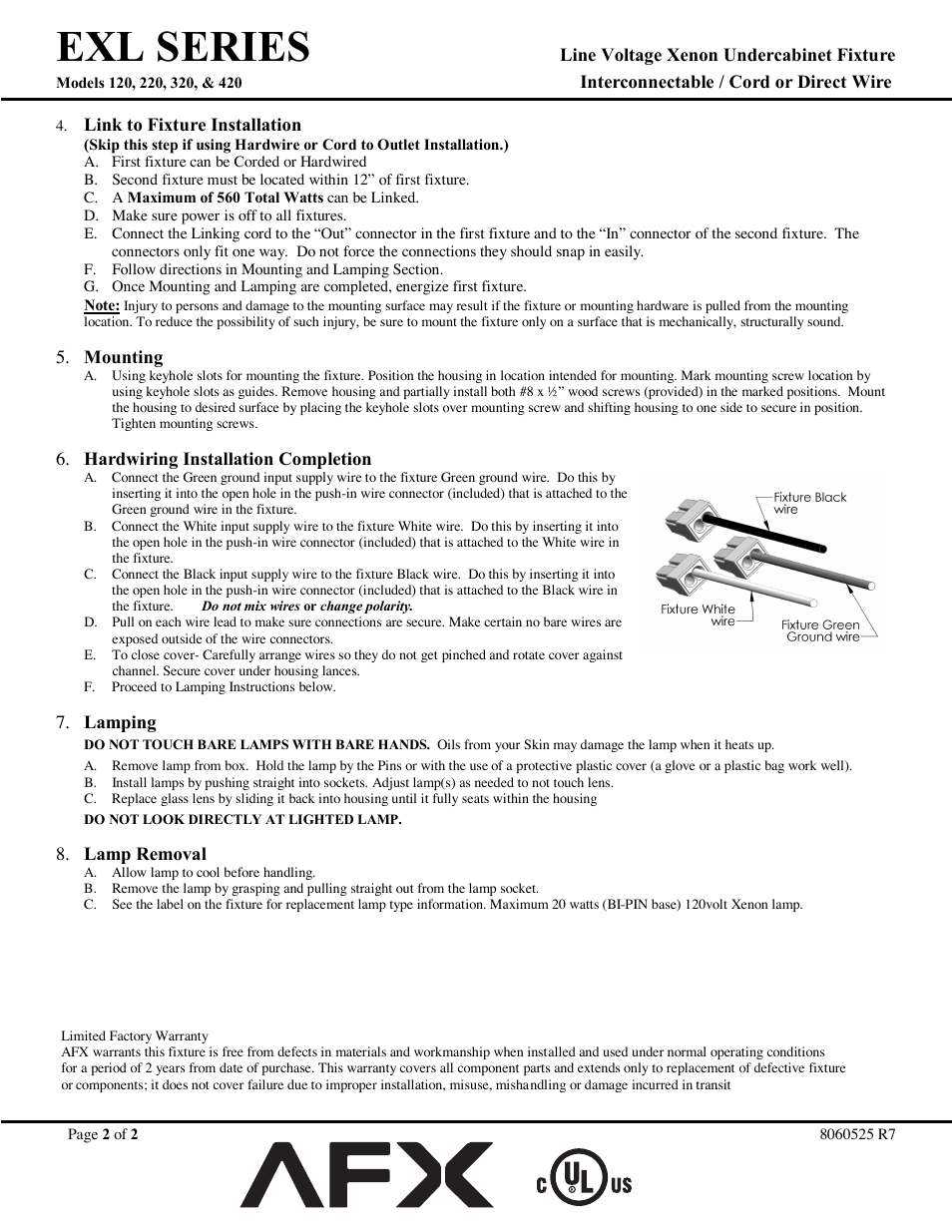 Exl series | AFX EXL120WH User Manual | Page 2 / 2