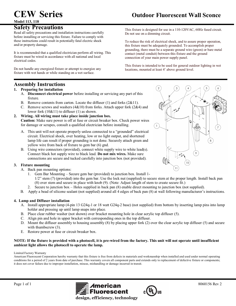 AFX CEW113PNEC User Manual | 1 page