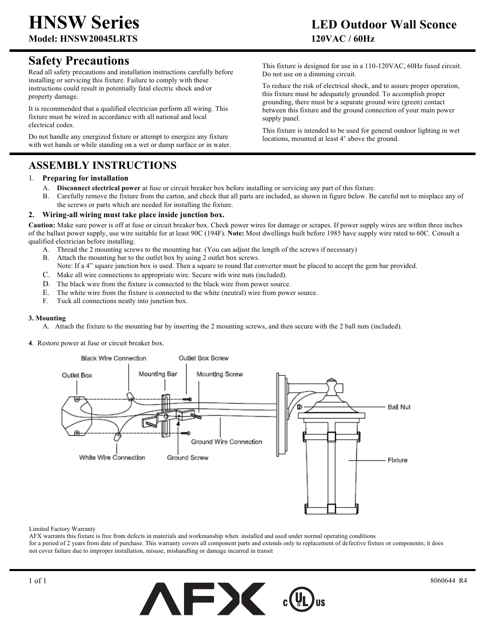 AFX HNSW20045LRTS User Manual | 3 pages